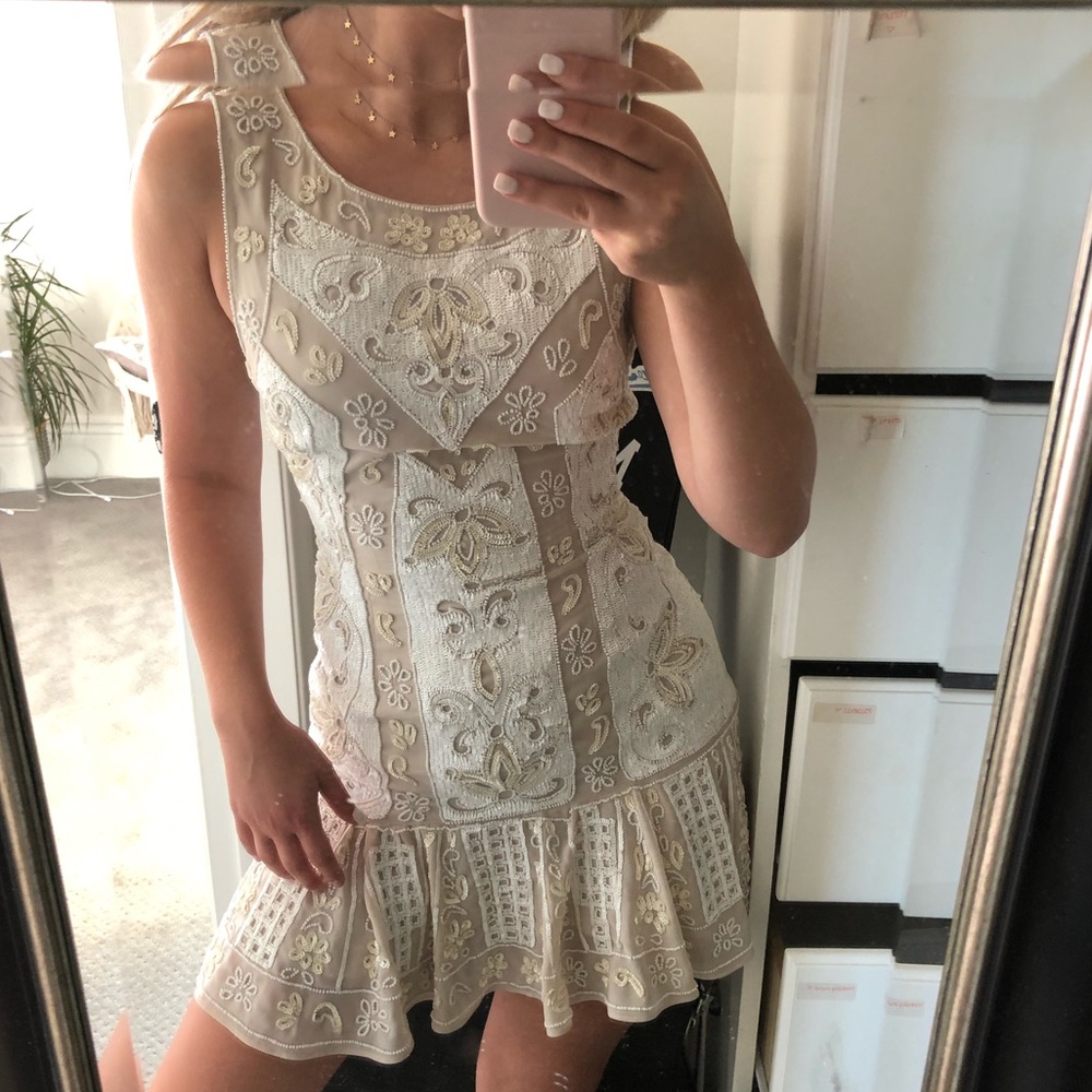 Needle and thread embellished sequin dress